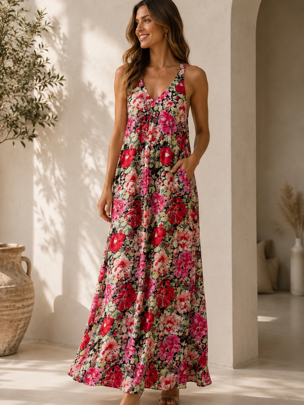 Love Stitch Floral Maxi Dress Multicolor Size S NWT